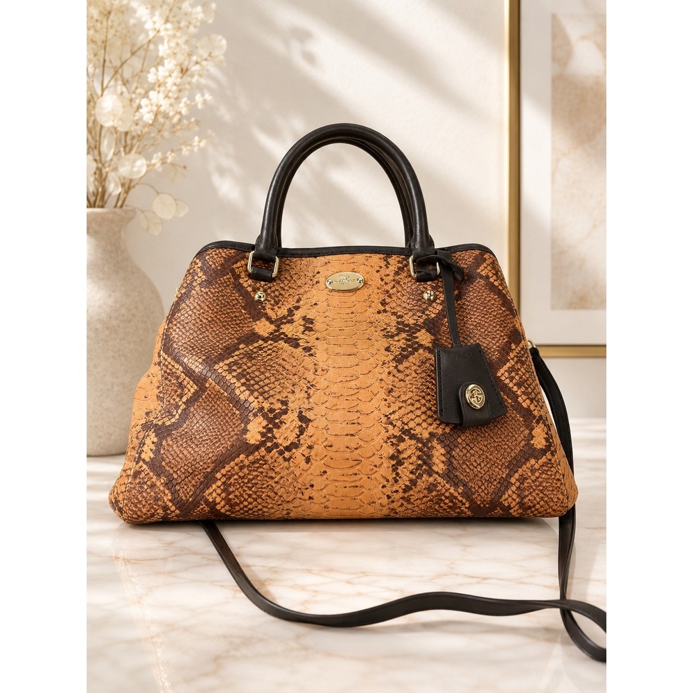 Coach Kelsey Satchel Natural Python Embossed Leather Bag F35275